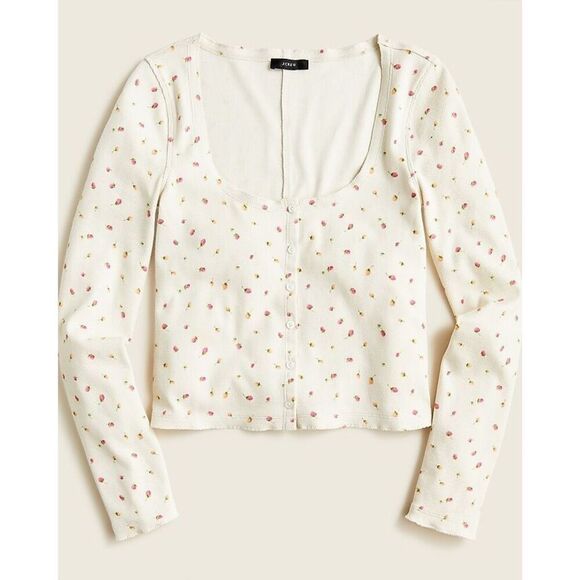 J. Crew Scoopneck Ribbed Cardigan Top Rosebud Print L - Picture 7 of 7